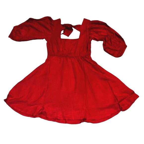 Band of the Free NWT Josette Dress Aurora Red Textured Mini Dress Sz Medium Puff - Picture 9 of 16